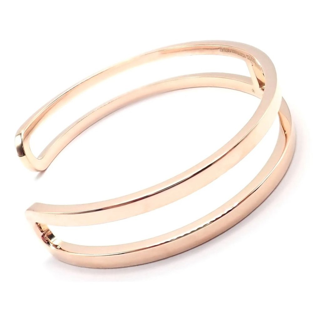Authentic! Hermes 18k Rose Gold H Open Cuff Bangle Bracelet